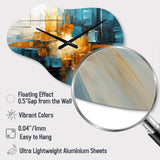 Gold Teal Abstract Fractal Collage Reflections II - Asymmetric Metal Wall Clock