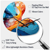 Teal Orange Abstract Fractal Collage Symphony - Asymmetric Metal Wall Clock