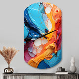 Teal Orange Abstract Fractal Collage Symphony - Asymmetric Metal Wall Clock
