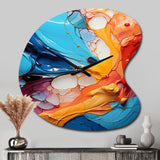Teal Orange Abstract Fractal Collage Symphony - Asymmetric Metal Wall Clock