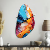 Teal Orange Abstract Fractal Collage Symphony - Asymmetric Metal Wall Clock