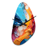 Teal Orange Abstract Fractal Collage Symphony - Asymmetric Metal Wall Clock