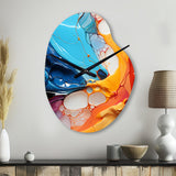 Teal Orange Abstract Fractal Collage Symphony - Asymmetric Metal Wall Clock