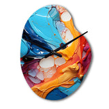 Teal Orange Abstract Fractal Collage Symphony - Asymmetric Metal Wall Clock