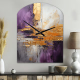 Gold Purple Abstract Fractal III - Asymmetric Metal Wall Clock