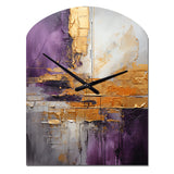 Gold Purple Abstract Fractal III - Asymmetric Metal Wall Clock