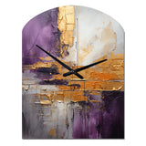 Gold Purple Abstract Fractal III - Asymmetric Metal Wall Clock