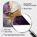 Gold Purple Abstract Fractal III - Asymmetric Metal Wall Clock