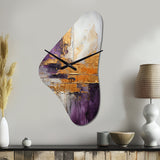 Gold Purple Abstract Fractal III - Asymmetric Metal Wall Clock