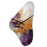 Gold Purple Abstract Fractal III - Asymmetric Metal Wall Clock