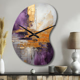 Gold Purple Abstract Fractal III - Asymmetric Metal Wall Clock