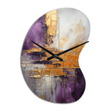 Gold Purple Abstract Fractal III - Asymmetric Metal Wall Clock