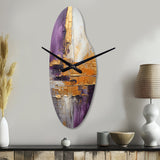Gold Purple Abstract Fractal III - Asymmetric Metal Wall Clock