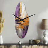 Gold Purple Abstract Fractal III - Asymmetric Metal Wall Clock