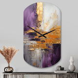 Gold Purple Abstract Fractal III - Asymmetric Metal Wall Clock