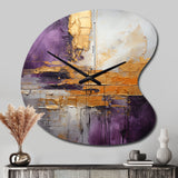 Gold Purple Abstract Fractal III - Asymmetric Metal Wall Clock