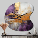 Gold Purple Abstract Fractal III - Asymmetric Metal Wall Clock