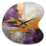 Gold Purple Abstract Fractal III - Asymmetric Metal Wall Clock