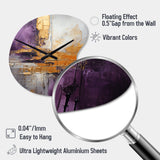 Gold Purple Abstract Fractal III - Asymmetric Metal Wall Clock