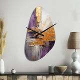 Gold Purple Abstract Fractal III - Asymmetric Metal Wall Clock
