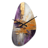 Gold Purple Abstract Fractal III - Asymmetric Metal Wall Clock