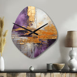 Gold Purple Abstract Fractal III - Asymmetric Metal Wall Clock