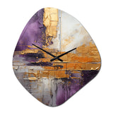 Gold Purple Abstract Fractal III - Asymmetric Metal Wall Clock
