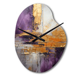 Gold Purple Abstract Fractal III - Asymmetric Metal Wall Clock