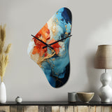 Orange Teal Abstract Fractal - Asymmetric Metal Wall Clock