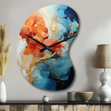 Orange Teal Abstract Fractal - Asymmetric Metal Wall Clock
