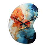 Orange Teal Abstract Fractal - Asymmetric Metal Wall Clock