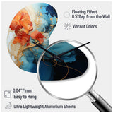 Orange Teal Abstract Fractal - Asymmetric Metal Wall Clock
