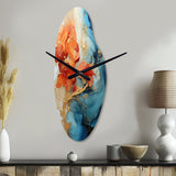 Orange Teal Abstract Fractal - Asymmetric Metal Wall Clock