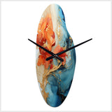 Orange Teal Abstract Fractal - Asymmetric Metal Wall Clock