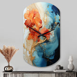 Orange Teal Abstract Fractal - Asymmetric Metal Wall Clock