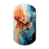 Orange Teal Abstract Fractal - Asymmetric Metal Wall Clock