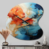 Orange Teal Abstract Fractal - Asymmetric Metal Wall Clock