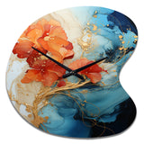 Orange Teal Abstract Fractal - Asymmetric Metal Wall Clock