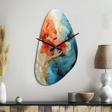 Orange Teal Abstract Fractal - Asymmetric Metal Wall Clock
