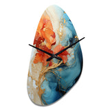 Orange Teal Abstract Fractal - Asymmetric Metal Wall Clock