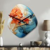 Orange Teal Abstract Fractal - Asymmetric Metal Wall Clock