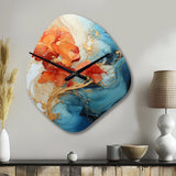Orange Teal Abstract Fractal - Asymmetric Metal Wall Clock