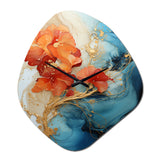 Orange Teal Abstract Fractal - Asymmetric Metal Wall Clock