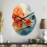 Orange Teal Abstract Fractal - Asymmetric Metal Wall Clock