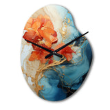 Orange Teal Abstract Fractal - Asymmetric Metal Wall Clock