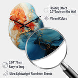 Orange Teal Abstract Fractal - Asymmetric Metal Wall Clock