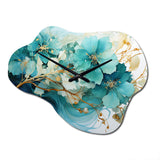 Teal Gold Abstract Fractal Mystic Mirage I - Asymmetric Metal Wall Clock