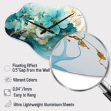 Teal Gold Abstract Fractal Mystic Mirage I - Asymmetric Metal Wall Clock