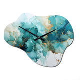 Teal Gold Abstract Fractal Mystic Mirage III - Asymmetric Metal Wall Clock