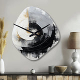 Black And White Zen Spiral II - Asymmetric Metal Wall Clock